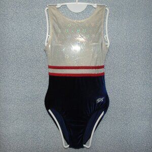 GK Silver Red Blue Velvet Leotard XS